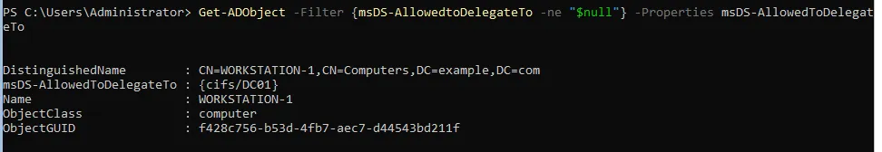 PowerShell-Ausgabe der Objekte mit eingeschränkter Delegation