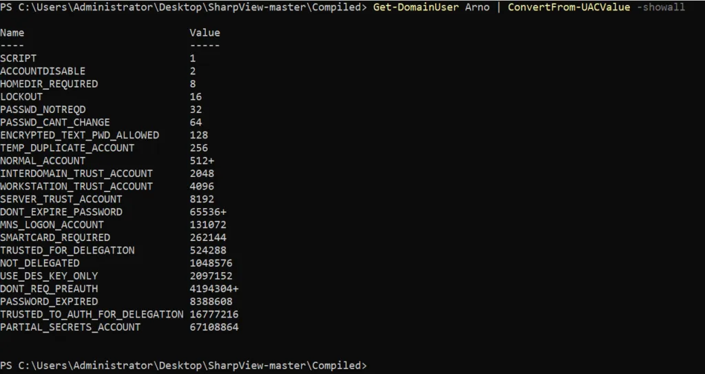 Auflistung der UAC-Werte mit ConvertFrom-UACValue