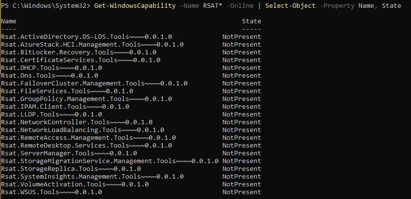 Überprüfung installierter RSAT-Tools mit PowerShell
