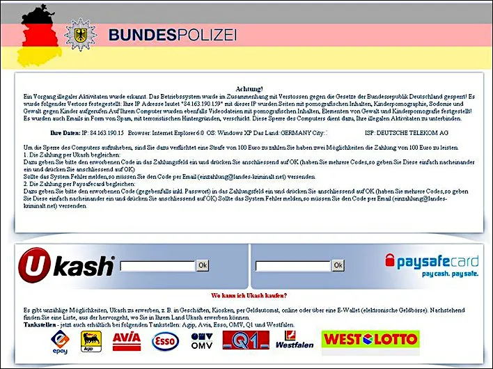 Sperrbildschirm des BKA-Trojaners