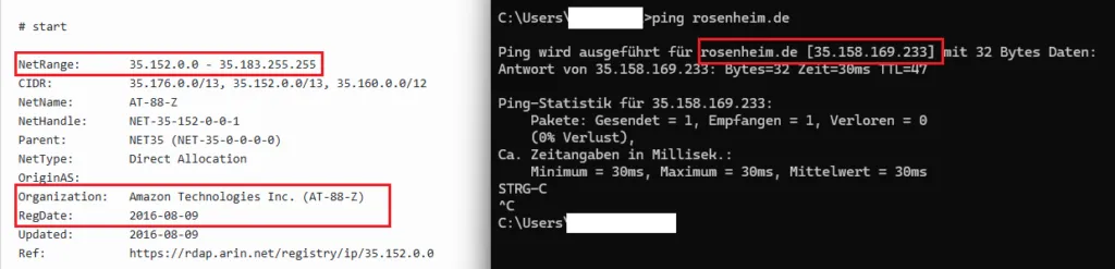 whois-Abfrage der IP-Adresse