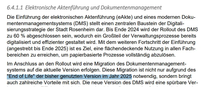 Hinweis auf veraltetes Dokumentenmanagementsystem