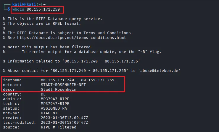whois-Abfrage der IP-Range